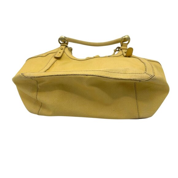 Brahmin Yellow Textured Leather Tote Bag With Tassel Accents & Interior Pockets - Picture 4 of 12